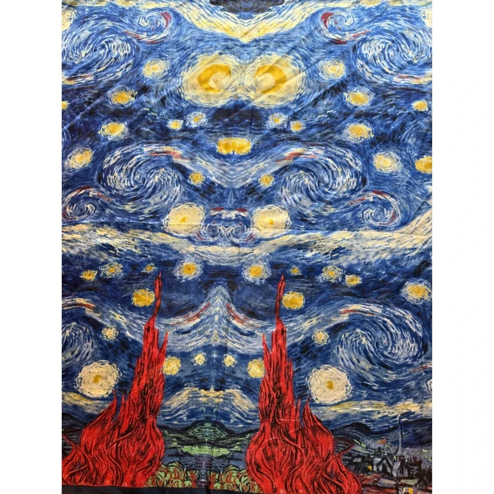 Van Gogh Starry Night Silk Scarf Blue Yellow Rectangular‎ Art Print Wrap